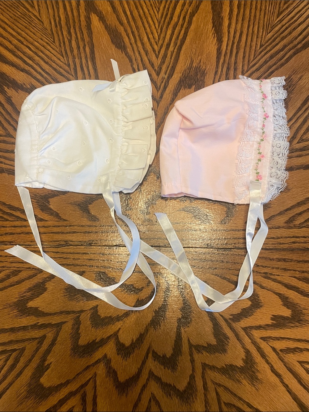 Two Vintage Infant Girl’s  Baby Bonnets Size 6 Month